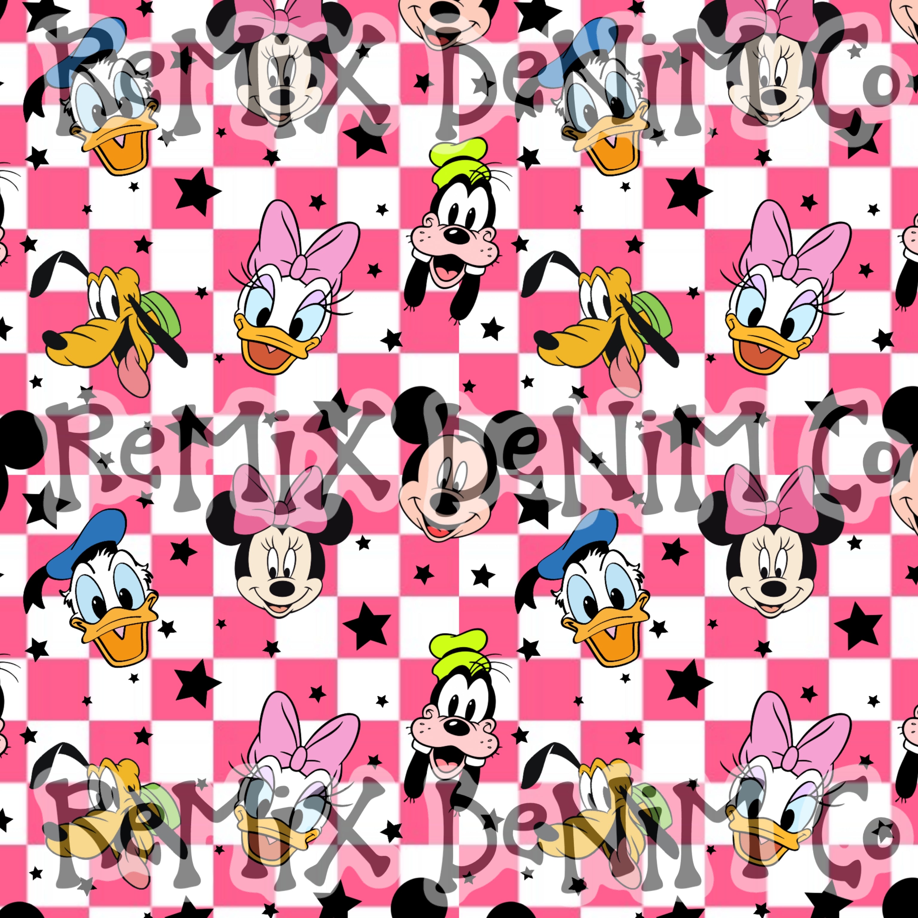 Checker pink stars fun mouse friends (Seamless Digital File)