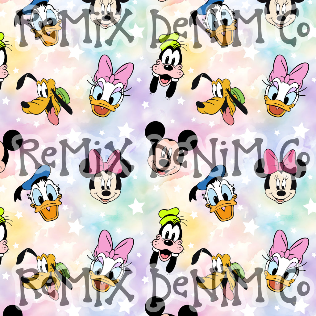 Rainbow watercolor stars fun mouse friends (Seamless Digital File)