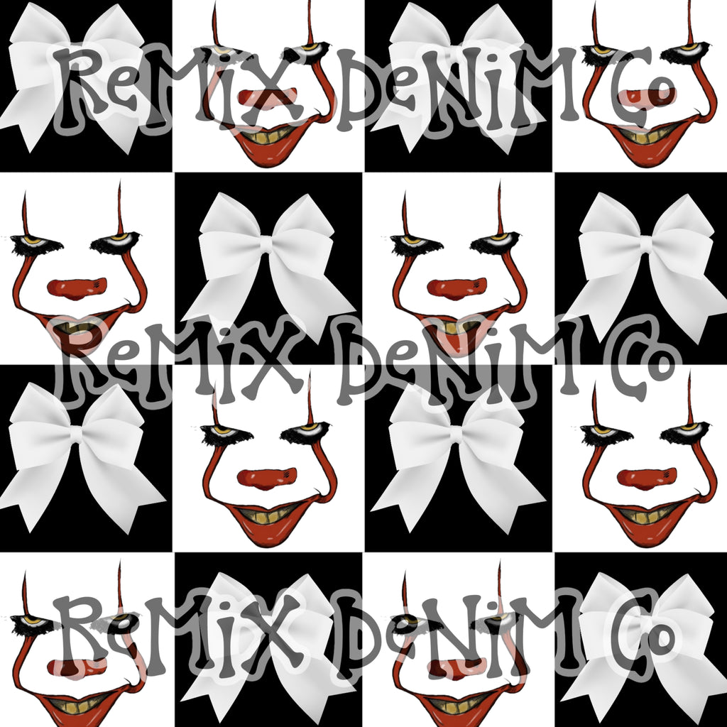 Pennywise Clown Killer Halloween spooky scary coquette bows girly Checker (Seamless Digital File)