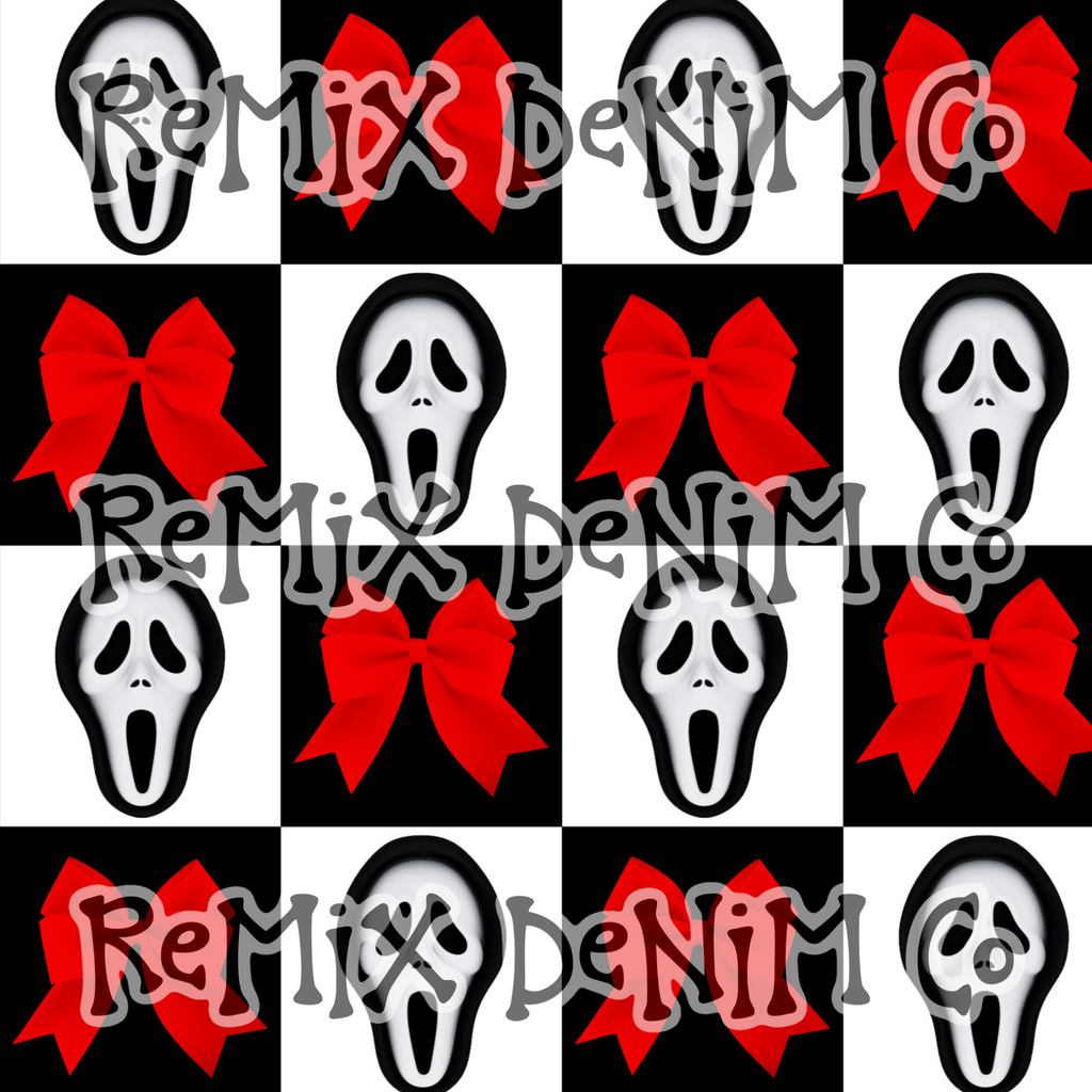 Scream Ghostface Halloween spooky scary coquette bows girly Checker (Seamless Digital File)