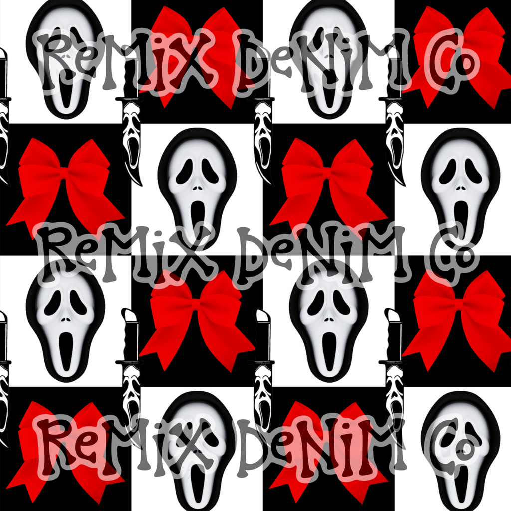 Scream Ghostface Halloween spooky scary coquette bows girly Checker (Seamless Digital File)