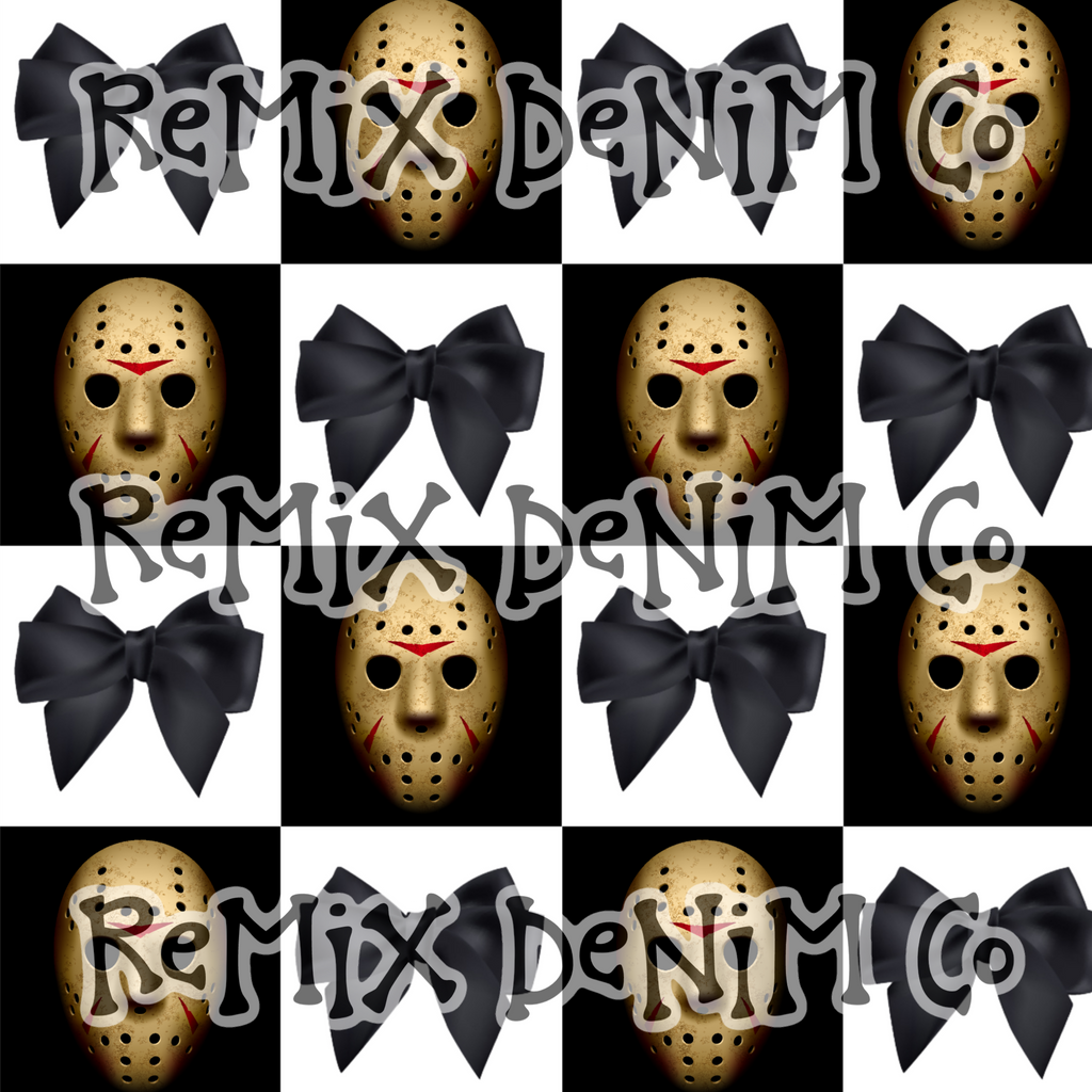 Jason mask Friday the 13th Halloween spooky scary coquette bows girly Checker (Seamless Digital File)