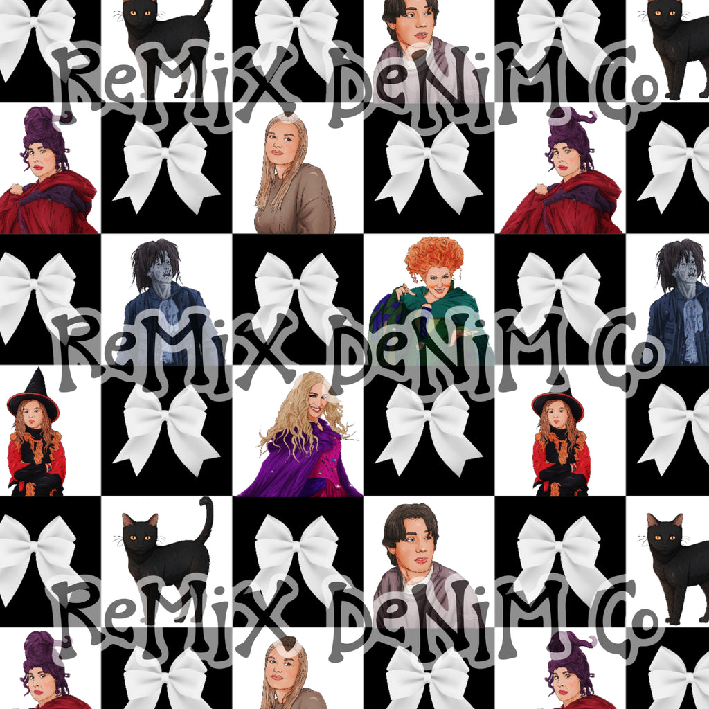 Halloween witches spooky black flame candle binx I put a spell on you Dani coquette bows girly Checker (Seamless Digital File)