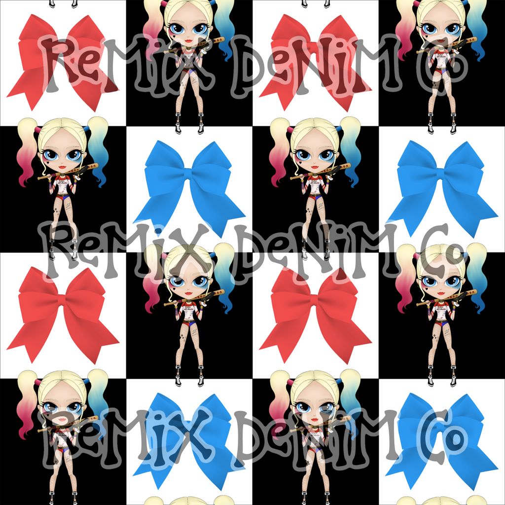 Harley Quinn daddy's little monster coquette bows girl crazy Checker (Seamless Digital File)