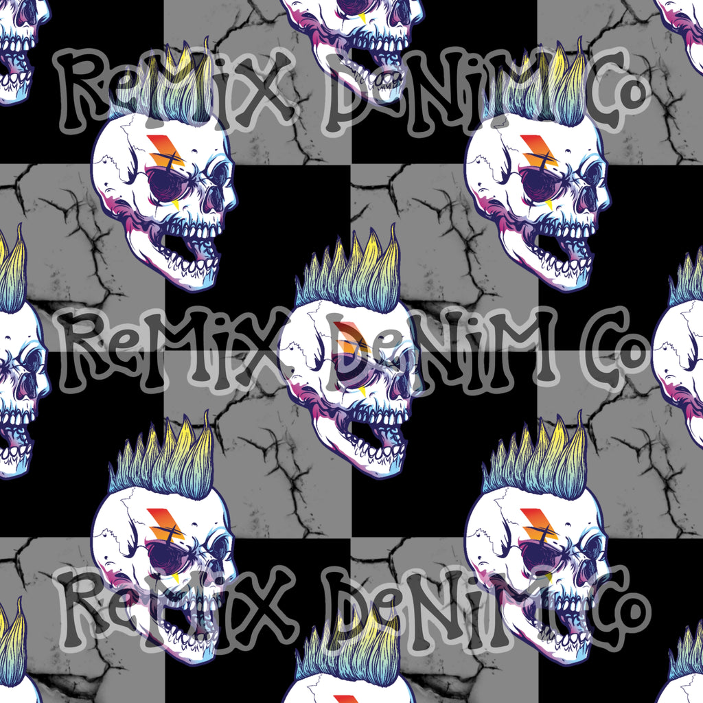 Rock and roll skull skeleton boy rad rockshow Checker (Seamless Digital File)