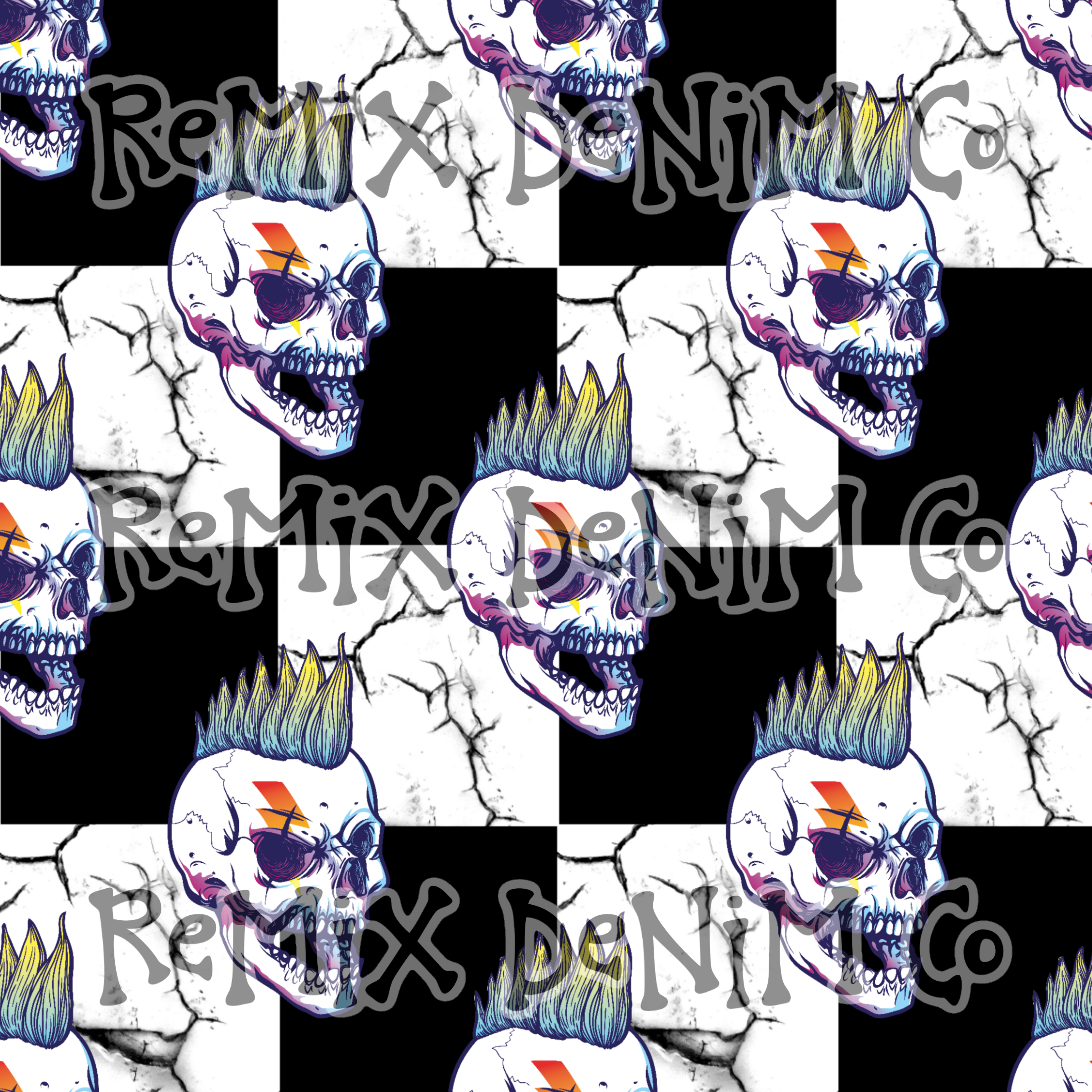 Rock and roll skull skeleton boy rad rockshow checker (Seamless Digital File)