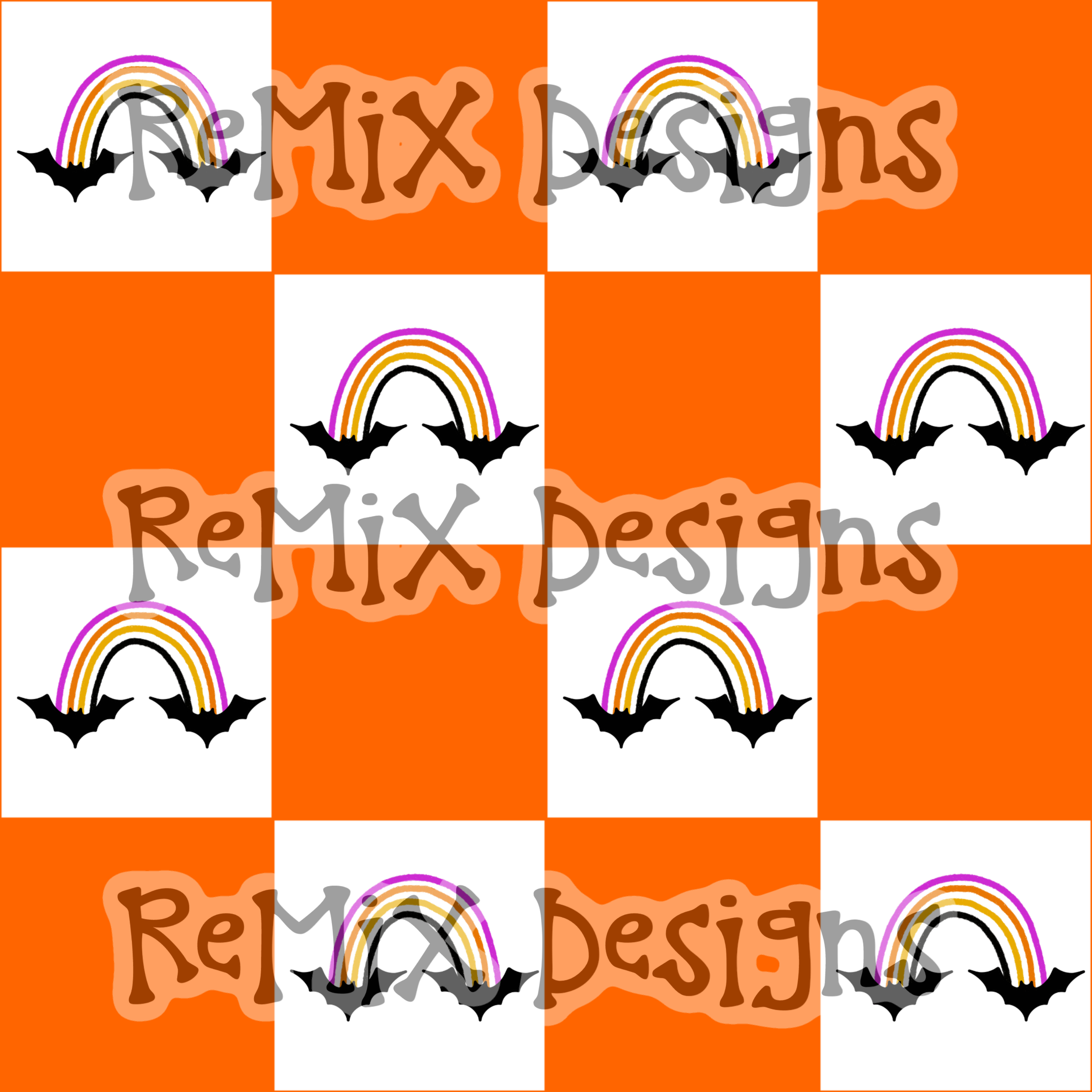 Halloween bats rainbow spooky cute checker (Seamless Digital File)