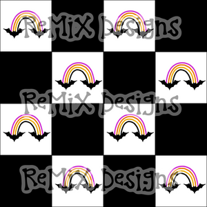 Halloween bats rainbow spooky cute checker (Seamless Digital File)