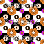 Halloween pumpkin jack-o-lantern daisy floral checker (Seamless Digital File)