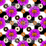 Halloween pumpkin jack-o-lantern daisy floral checker (Seamless Digital File)