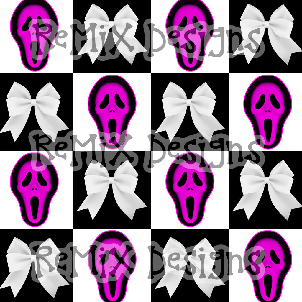 Scream Ghostface Halloween spooky scary coquette bows girly Checker (Seamless Digital File)