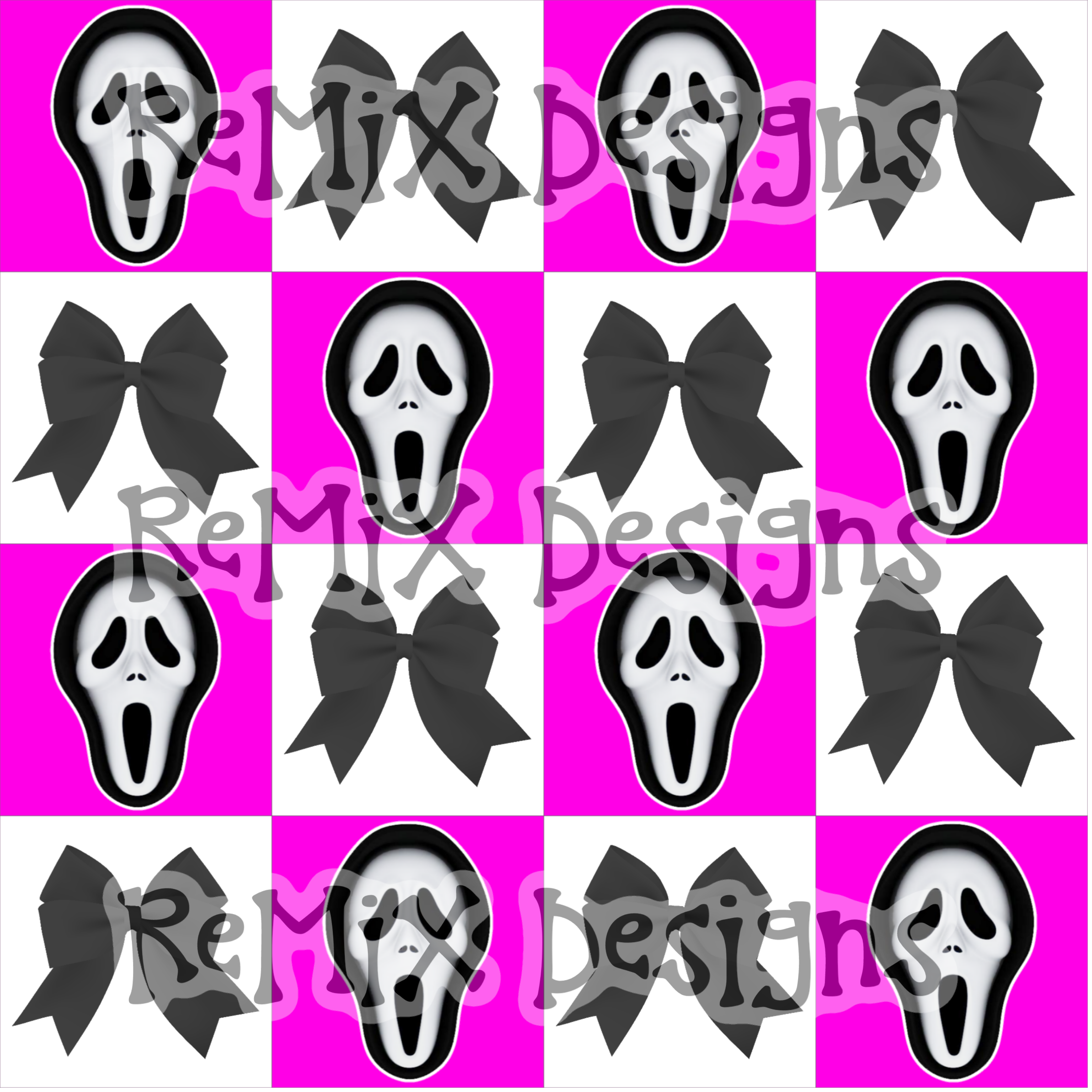 Scream Ghostface Halloween spooky scary coquette bows girly Checker (Seamless Digital File)