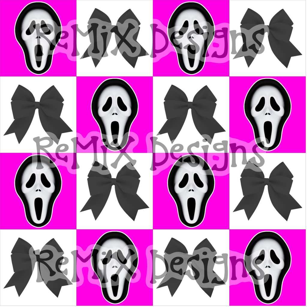 Scream Ghostface Halloween spooky scary coquette bows girly Checker (Seamless Digital File)