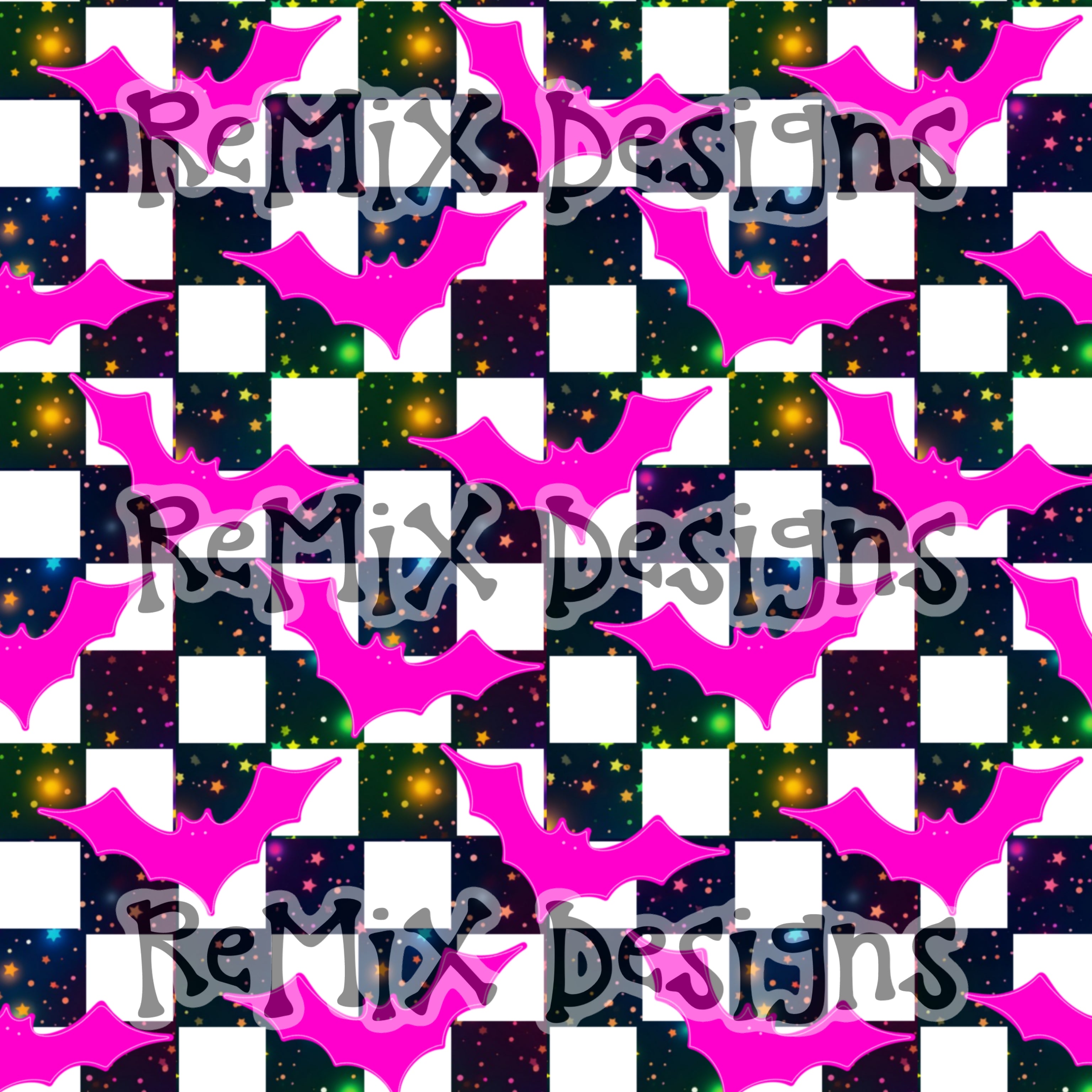 Bright Halloween bats spooky cute checker (Seamless Digital File)