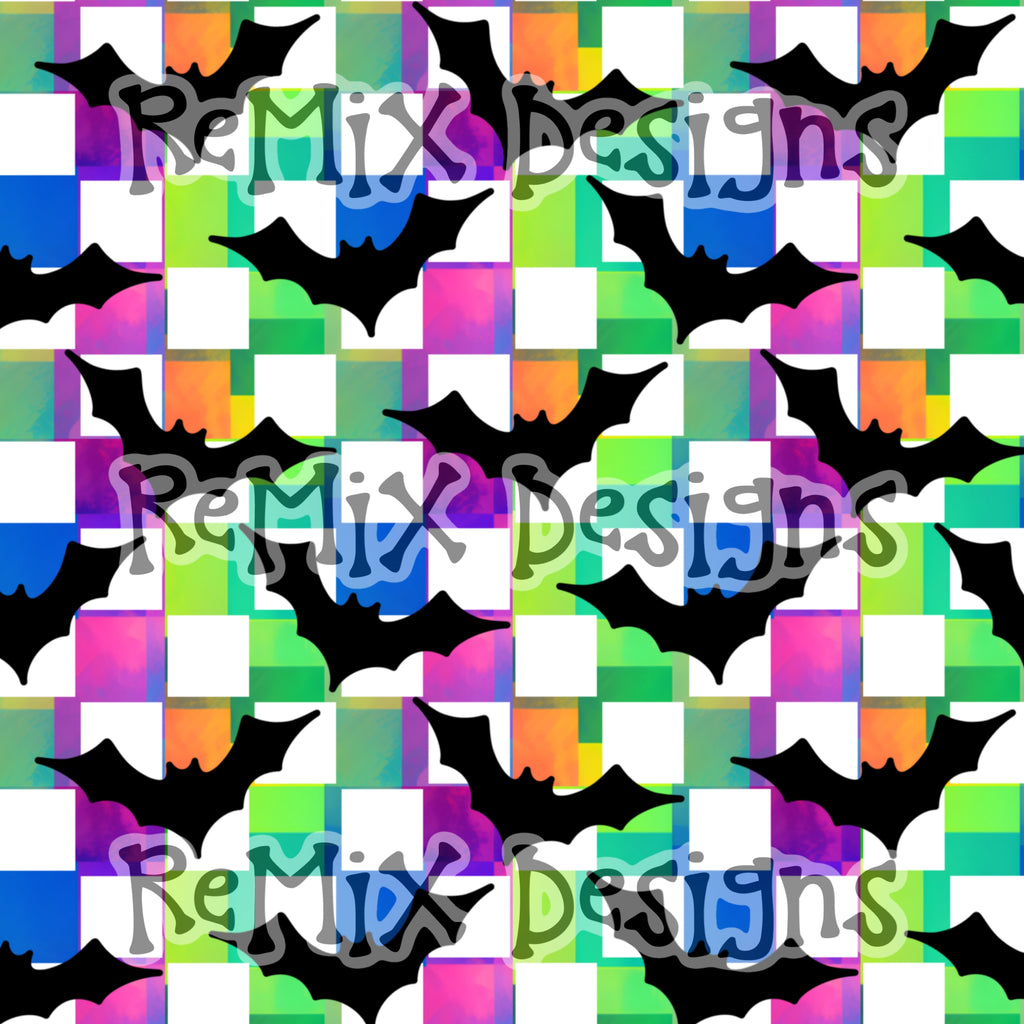 Bright Halloween bats spooky cute checker (Seamless Digital File)