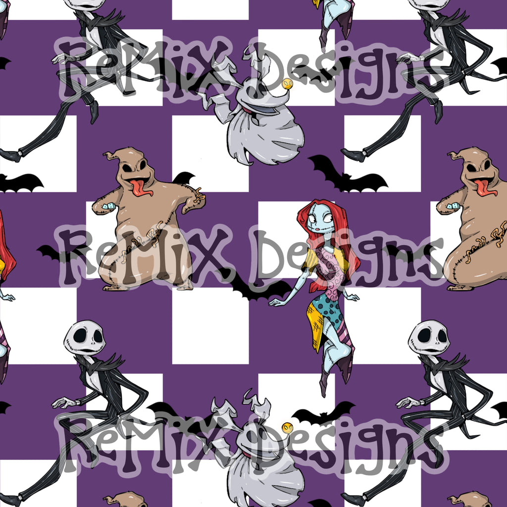 Halloween NBC Jack and Sally Pumpkin King Pumpkin Queen characters spooky checker (Seamless Digital File)