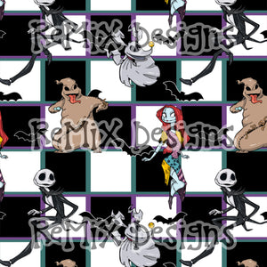 Halloween NBC Jack and Sally Pumpkin King Pumpkin Queen characters spooky checker (Seamless Digital File)