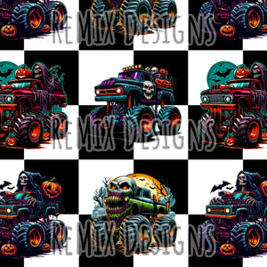 Monster trucks monster jam Halloween spooky scary creepers (Seamless Digital File)