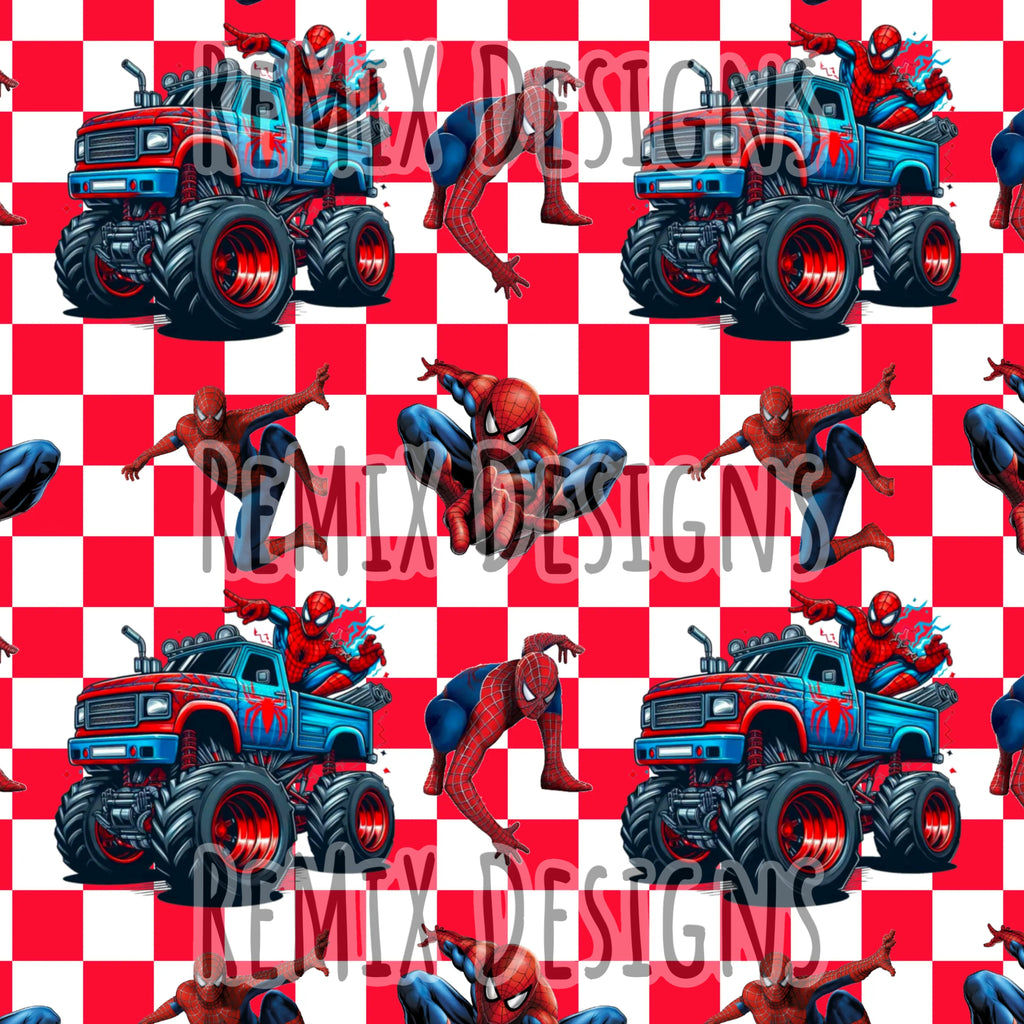 Spiderman monster truck superhero Peter Parker venom spider checker (Seamless Digital File)