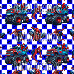 Spiderman monster truck superhero Peter Parker venom spider checker (Seamless Digital File)