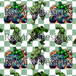 Green Hulk superhero monster truck hulk smash checker (Seamless Digital File)