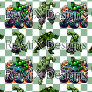 Green Hulk superhero monster truck hulk smash checker (Seamless Digital File)