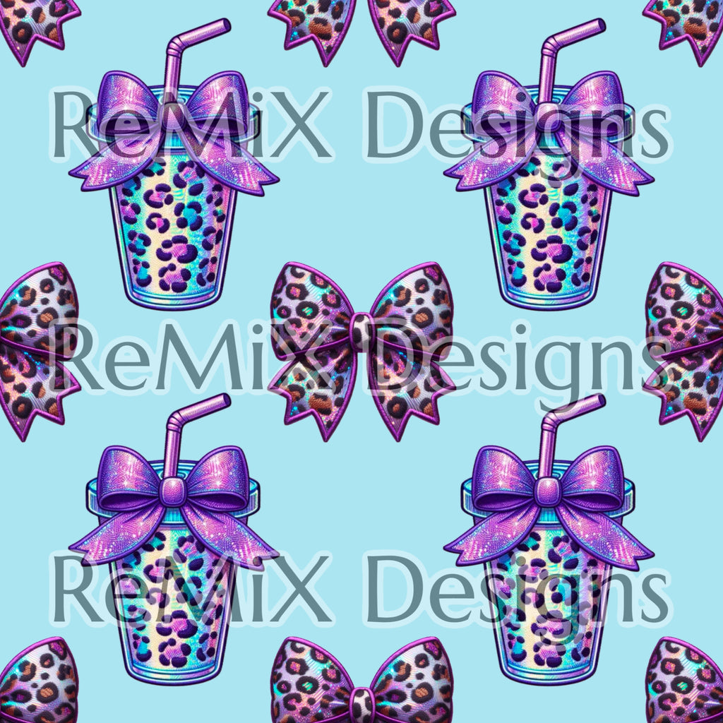 Leopard Latte Coffee Drink Coquette bows girly cute (Seamless Digital File)