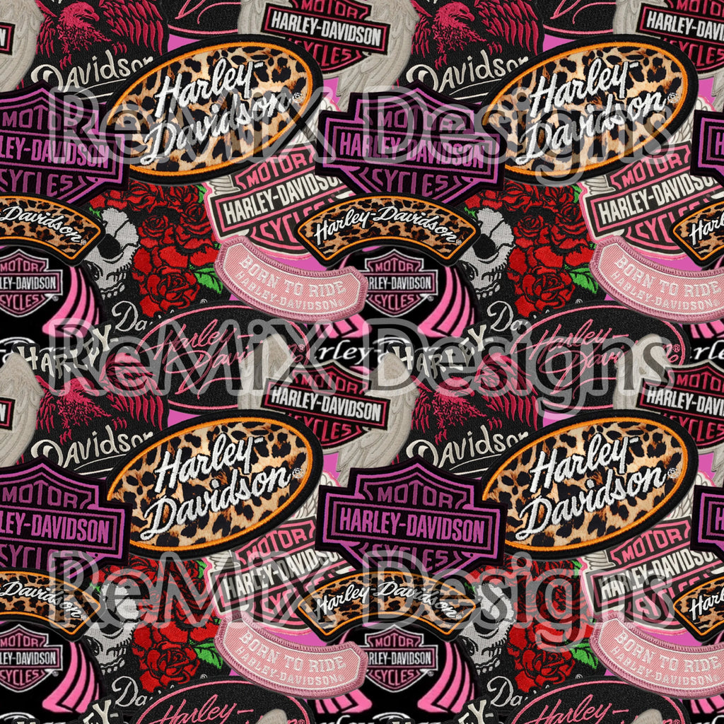 Girls motorcycle hog Harley HD patches girly biker cute (Seamless Digital File)