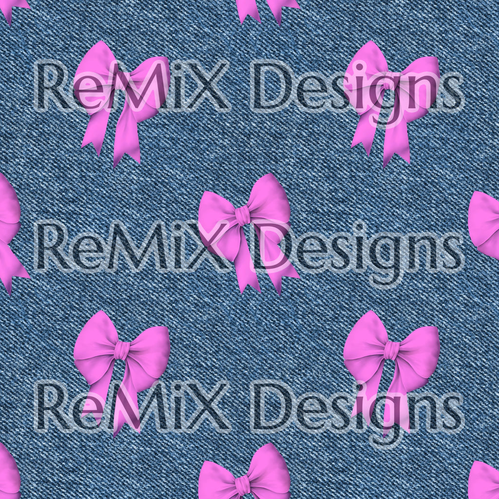 Denim pink jeans Coquette bows girly biker cute (Seamless Digital File)