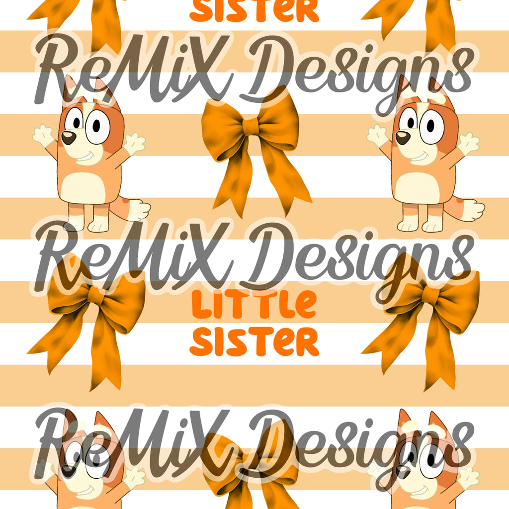 Big sister little sister blue dog girls sisters heelers coquette bows (Seamless Digital File)