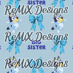 Big sister little sister blue dog girls sisters heelers coquette bows (Seamless Digital File)