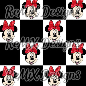 Red glitter bow classic mouse friends checker (Seamless Digital File)