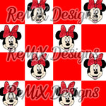 Red glitter bow classic mouse friends checker (Seamless Digital File)