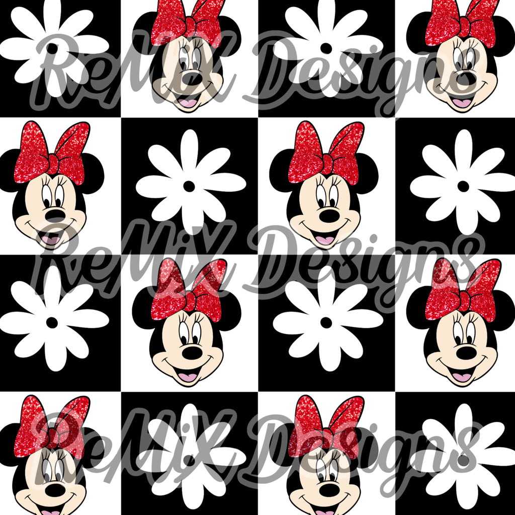 Floral Red glitter bow classic mouse friends checker (Seamless Digital File)