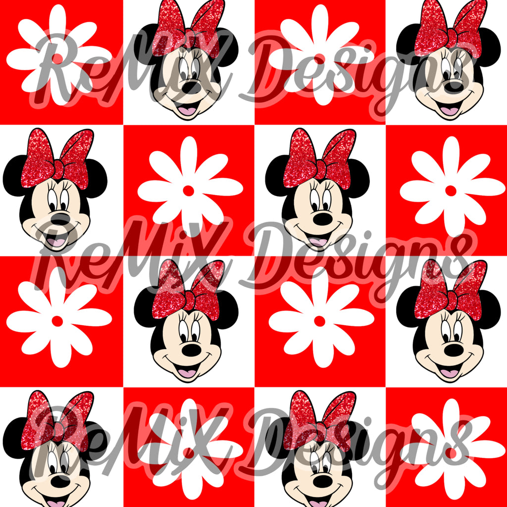 Floral Red glitter bow classic mouse friends checker (Seamless Digital File)