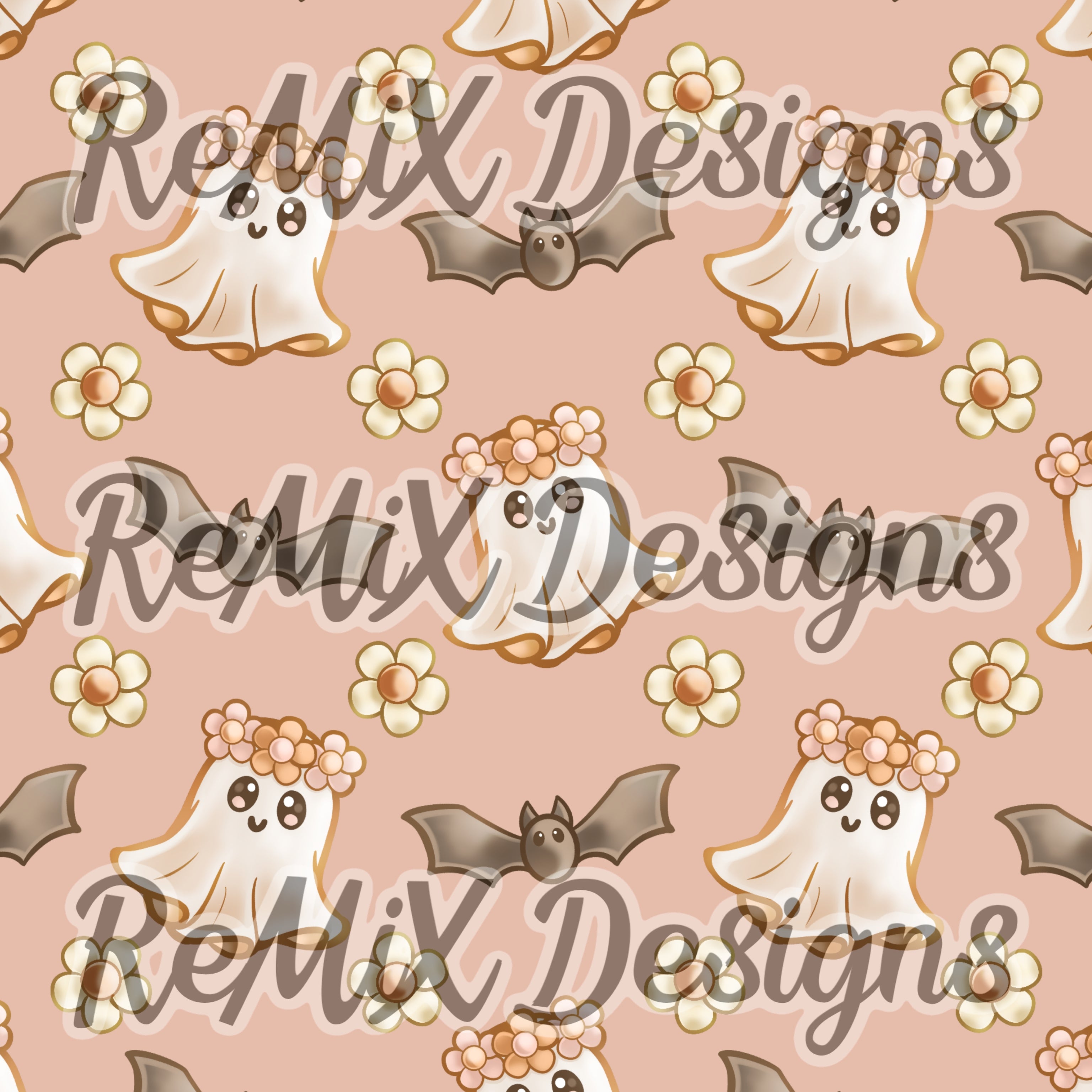 Boho Halloween bats ghosts spooky cute Halloween (Seamless Digital File)