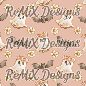 Boho Halloween bats ghosts spooky cute Halloween (Seamless Digital File)