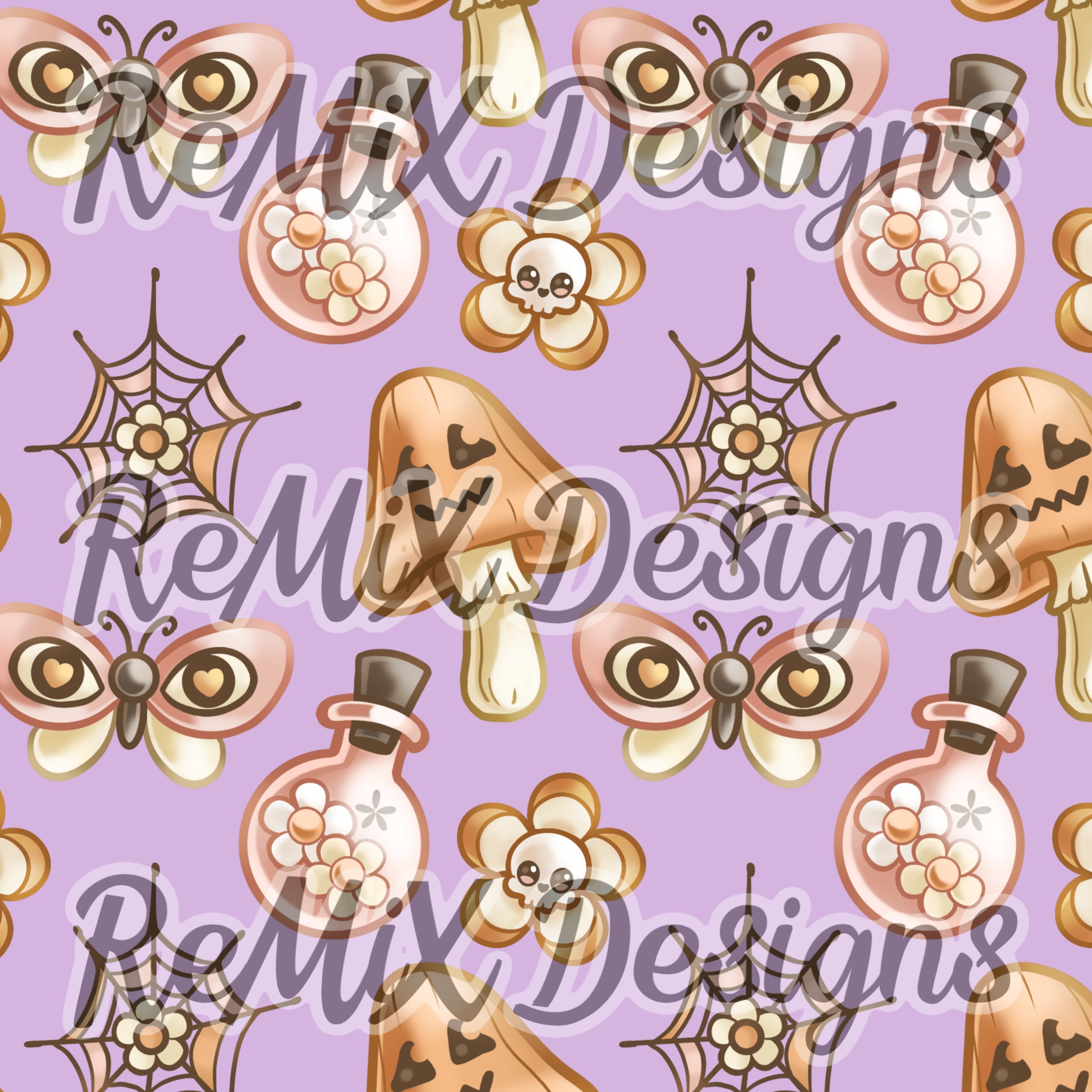 Boho Halloween moth shrooms mushrooms spooky cute Halloween (Seamless Digital File)