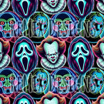 Neon Glow Outlines Jigsaw, Jason, Pennywise clown, Ghostface Halloween scary horror (Seamless Digital File)