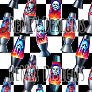 Lava lamp blood splatter, Jigsaw, Freddy, Michael Myers, Jason, Pennywise clown, Ghostface Halloween scary horror (Seamless Digital File)