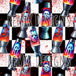 Lava lamp blood splatter, Jigsaw, Freddy, Michael Myers, Jason, Pennywise clown, Ghostface Halloween scary horror (Seamless Digital File)