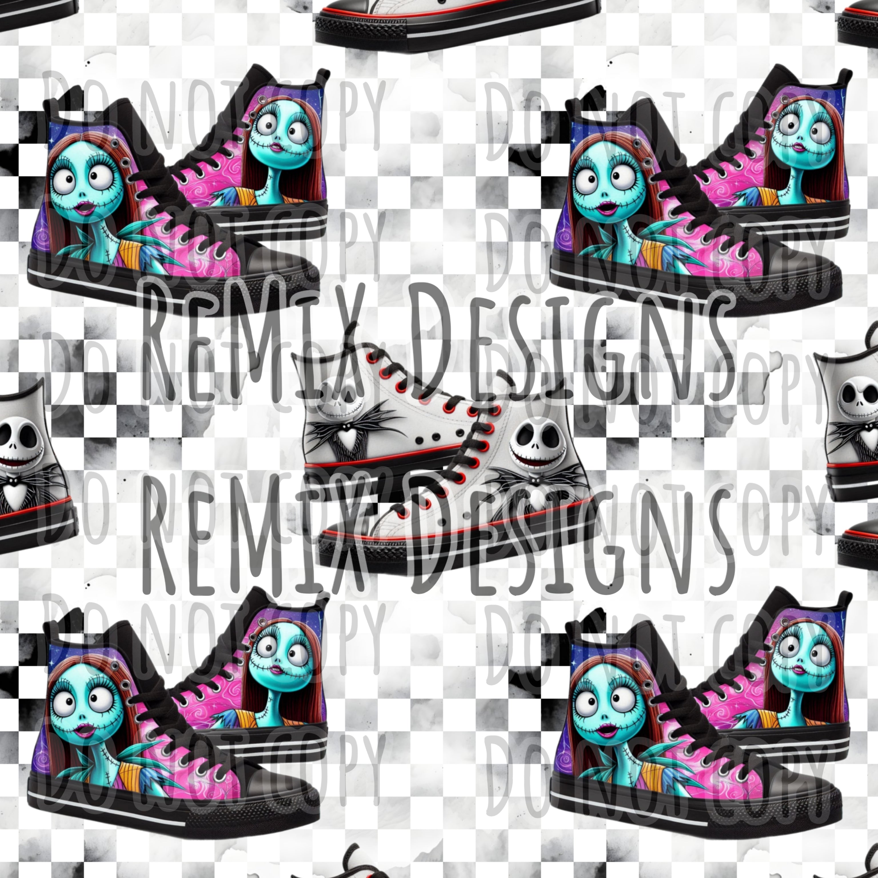 Halloween NBC Jack and Sally Pumpkin King Pumpkin Queen characters spooky high tops (Seamless Digital File)