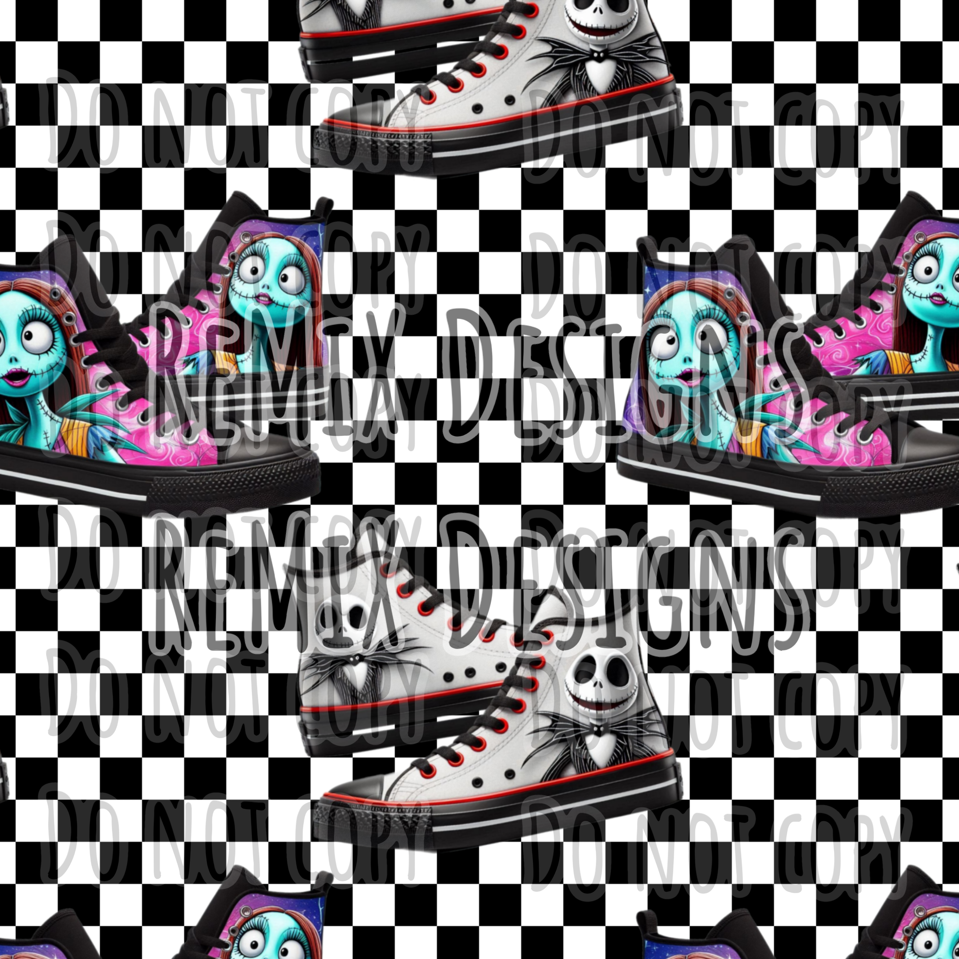 Halloween NBC Jack and Sally Pumpkin King Pumpkin Queen characters spooky high tops (Seamless Digital File)