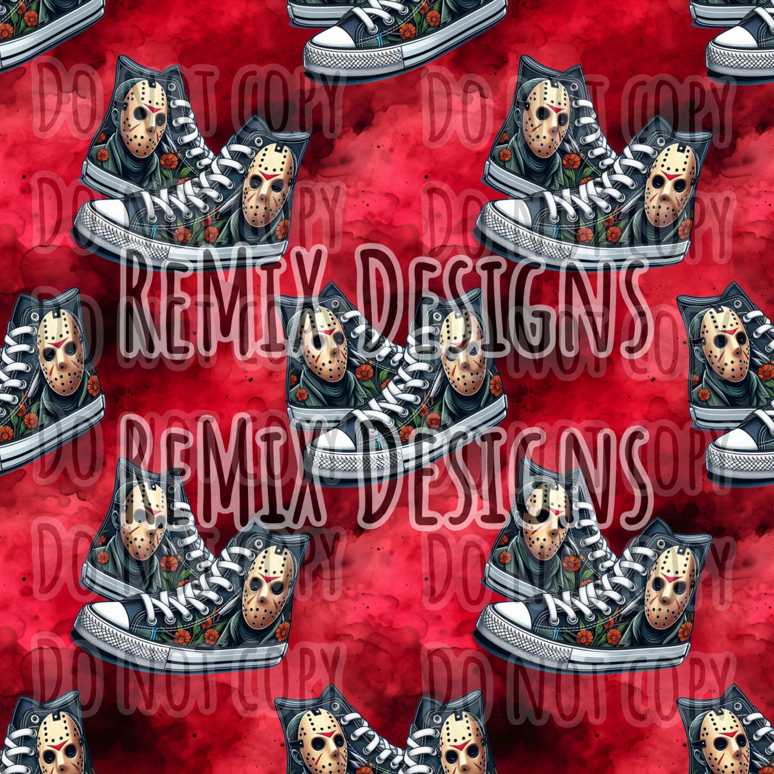 Jason Vorhees Friday the 13th Halloween scary horror spooky high tops sneakers (Seamless Digital File)