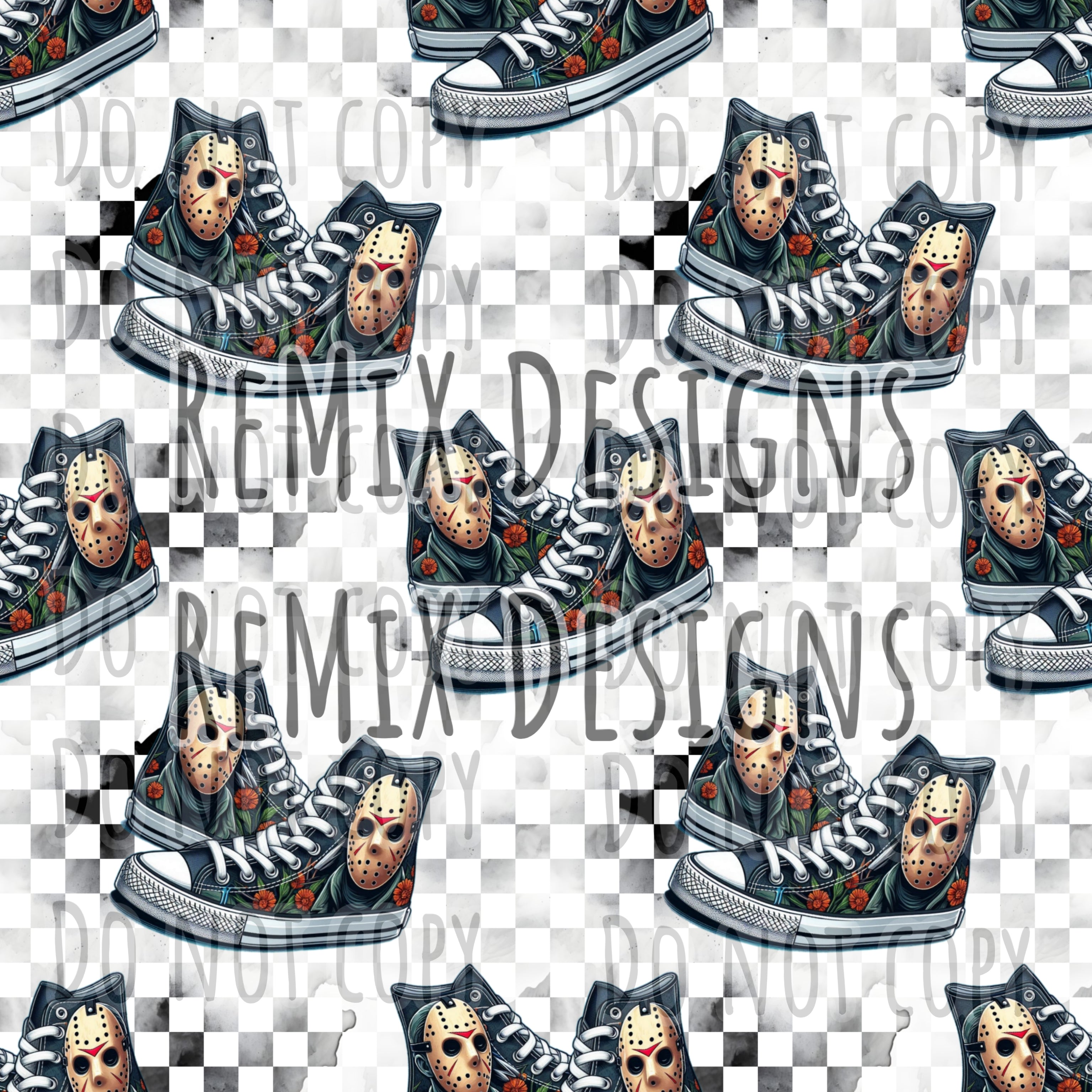 Jason Vorhees Friday the 13th Halloween scary horror spooky high tops sneakers (Seamless Digital File)