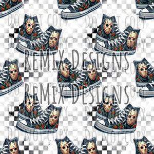 Jason Vorhees Friday the 13th Halloween scary horror spooky high tops sneakers (Seamless Digital File)