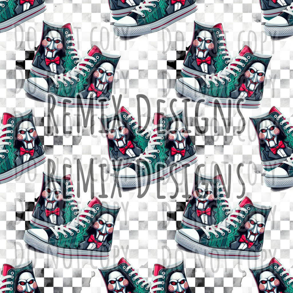 Jigsaw Saw Movie Halloween scary horror spooky high tops sneakers (Seamless Digital File)