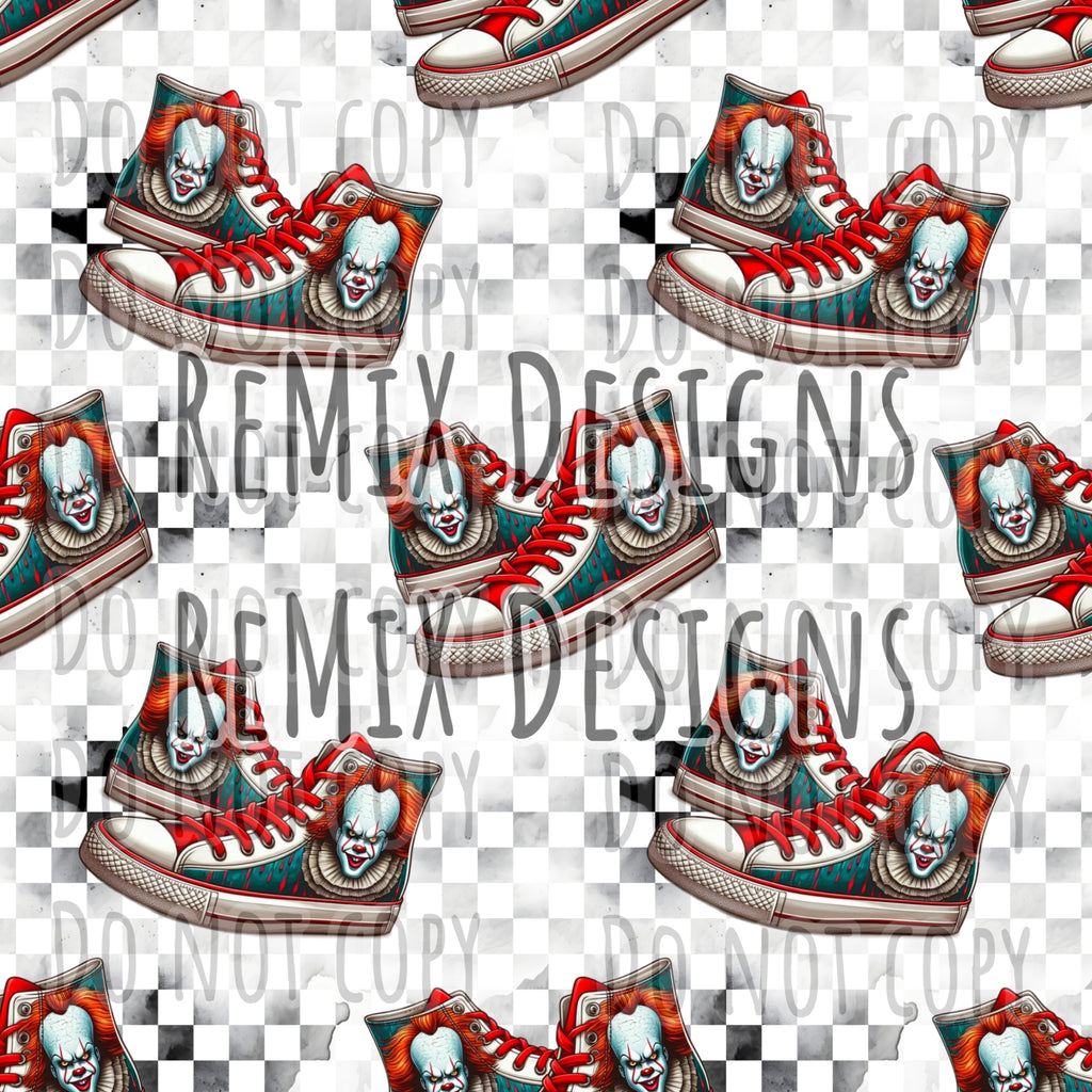 Pennywise killer clown Halloween scary horror spooky high tops sneakers (Seamless Digital File)