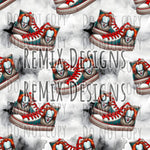 Pennywise killer clown Halloween scary horror spooky high tops sneakers (Seamless Digital File)