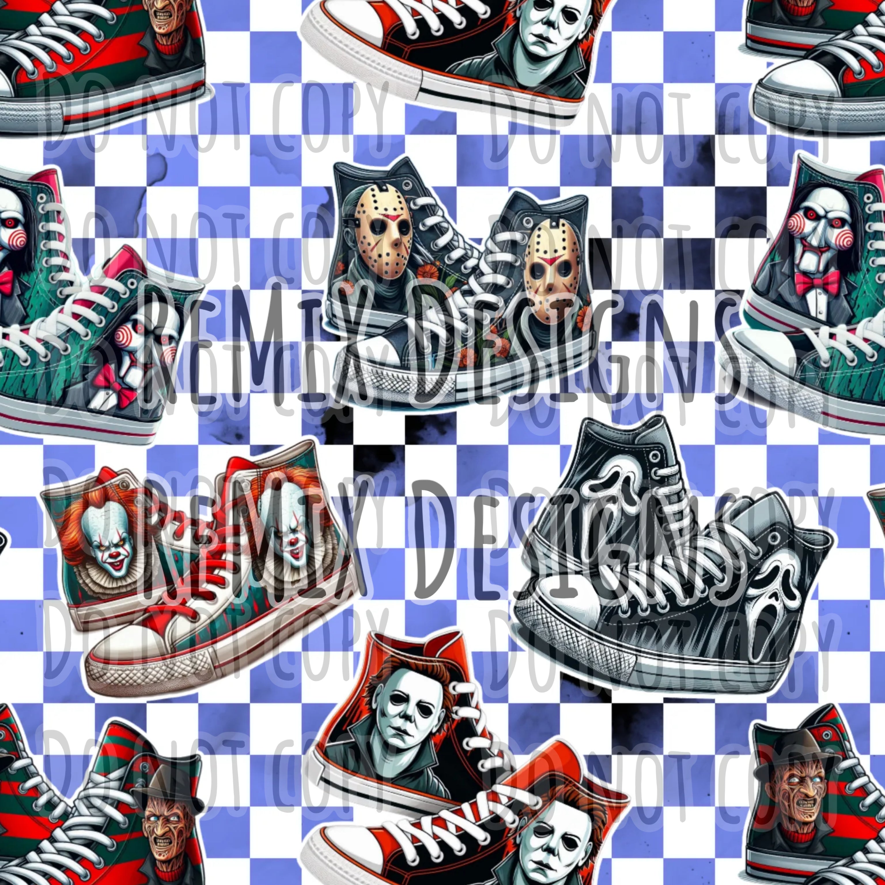 Jason Pennywise clown Ghostface Freddy Michael Myers Halloween scary horror spooky high tops sneakers (Seamless Digital File)